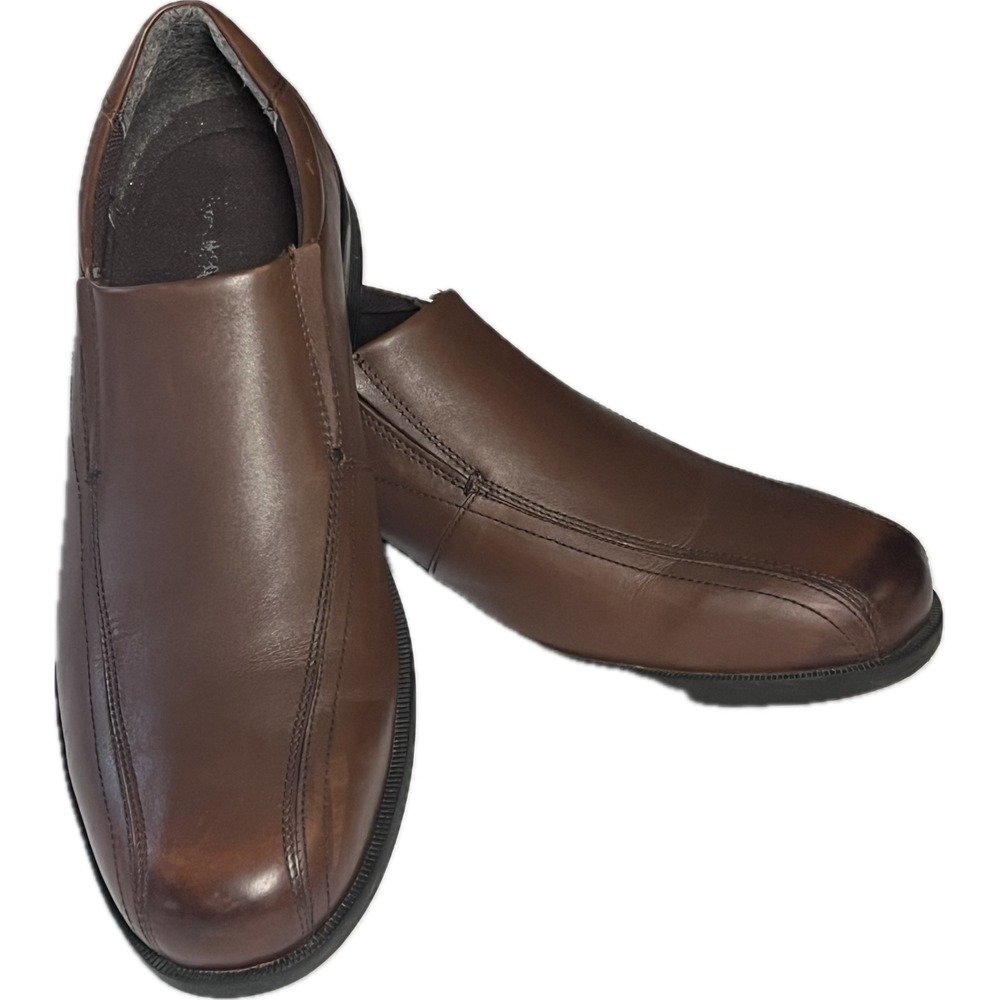 Thom McAn Mens Lanzo Brown Leather Slip On Loafers Dress Shoes 20329 Size 13